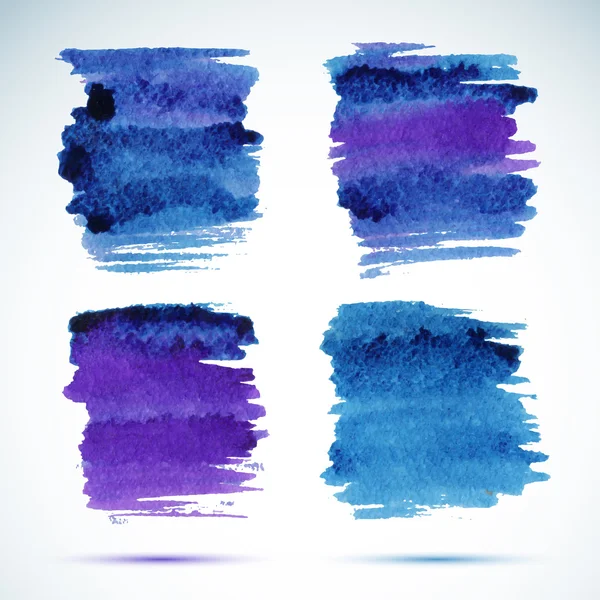 Bandeiras Brushstroke. Tinta azul aquarela spot backgrounds.Template com sombra — Vetor de Stock