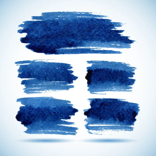 Banderas de pincelada. Tinta azul acuarela spot fondos Plantilla con sombra — Vector de stock