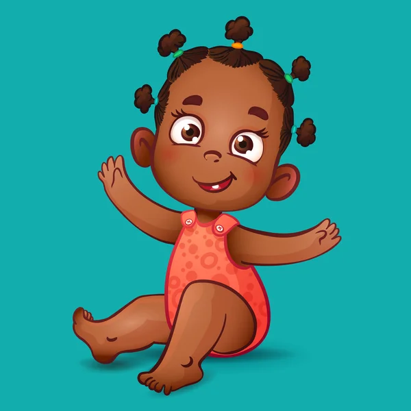 Jolie fille afro-américaine. Enfant heureux avec les bras ouverts — Image vectorielle