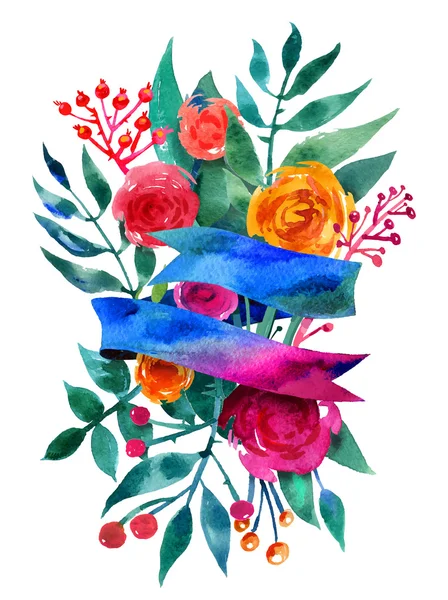 Beautiful Floral Greeting Card. Bright illustration, invitation card — Stock Vector