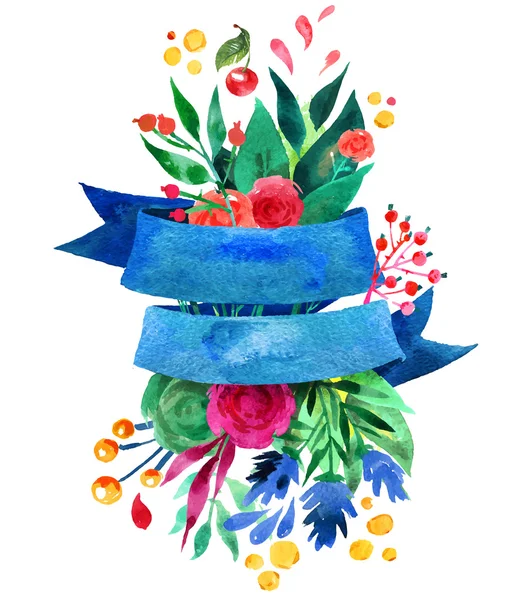 Cartão de saudação floral bonito Cartão de convite ilustração brilhante para casamento, aniversário e feriado e bonito verão fundo Fita ilustração decorativa — Fotografia de Stock