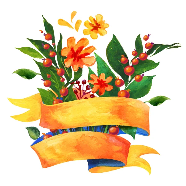 Cartão de saudação floral bonito Cartão de convite ilustração brilhante para casamento, aniversário e feriado e bonito verão fundo Fita ilustração decorativa — Vetor de Stock