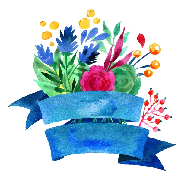 Όμορφη Floral ευχετήρια κάρτα Bright εικονογράφηση προσκλητήριο για το γάμο, γενέθλια και διακοπές και χαριτωμένο καλοκαίρι φόντο διακοσμητικά εικόνα κορδέλα — Διανυσματικό Αρχείο