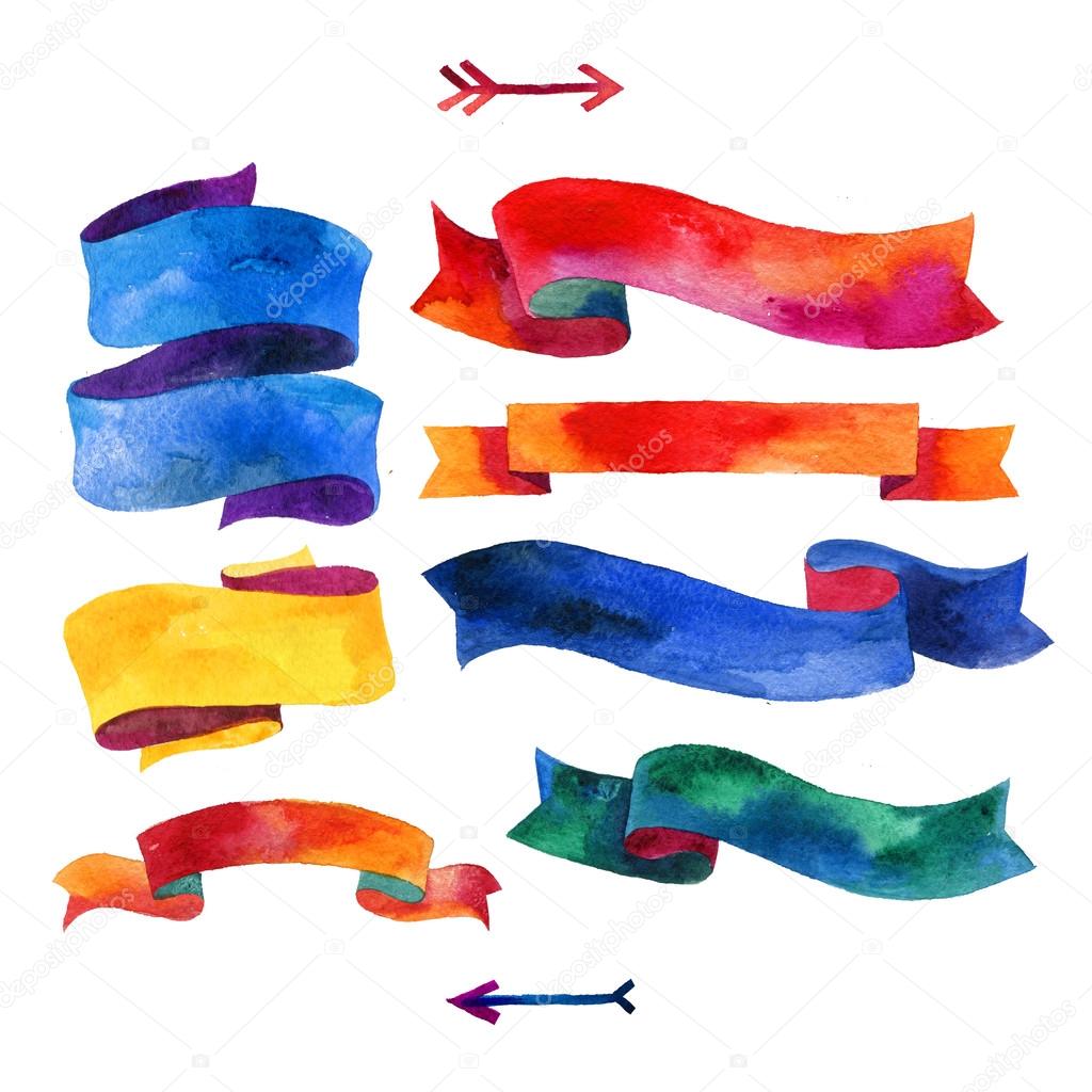 watercolors ribbons and banners for text
