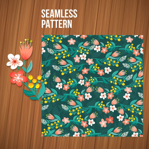 Seamless flower pattern set. Summer tiny floral backgrounds on wood planks.