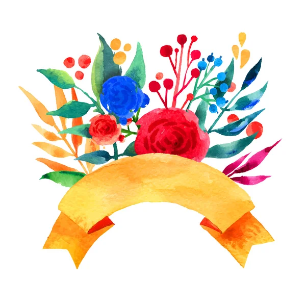 Cartão de saudação floral bonito Cartão de convite ilustração brilhante para casamento, aniversário e feriado e fundo bonito verão Dia das Mães saudação floral Fita ilustração decorativa —  Vetores de Stock