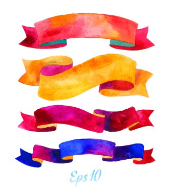 suluboya şeritler ve metin için afişler. Suluboya Klasik kurdele ayarlayın. El izole nesneleri romantik tasarım için çekilmiş