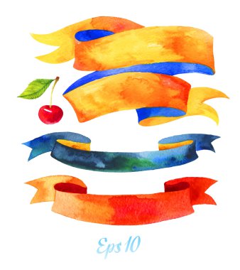 suluboya şeritler ve metin için afişler. Suluboya Klasik kurdele ayarlayın. El izole nesneleri romantik tasarım için çekilmiş