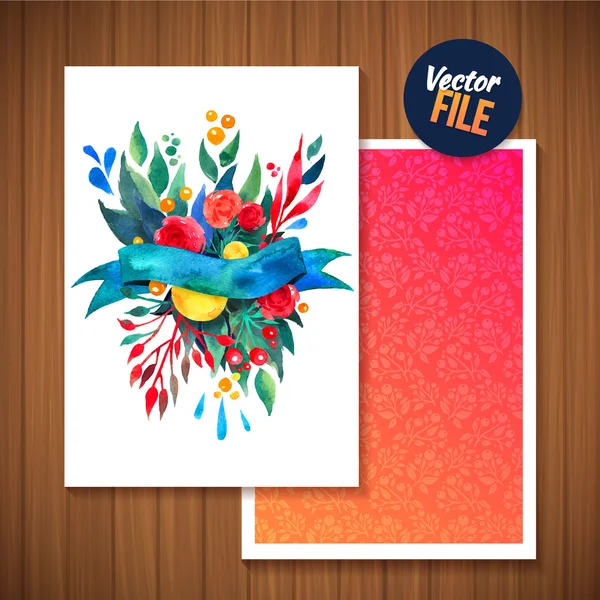 Cartão de saudação floral bonito Cartão de convite ilustração brilhante para casamento, aniversário e feriado e verão bonito Mães Dia saudação floral Fita ilustração decorativa —  Vetores de Stock