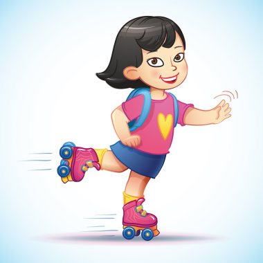 Küçük Asyalı kız üzerinde paten sürmek. 