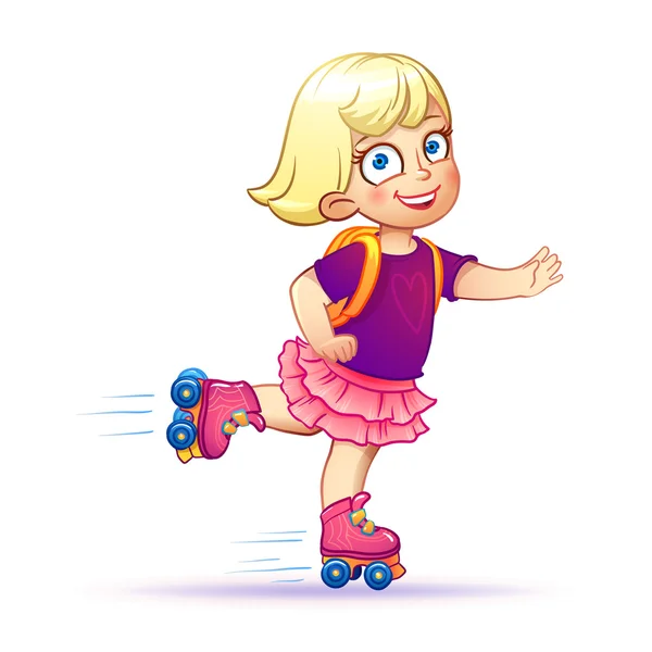 Little girl rides on roller skates. — Stock Vector