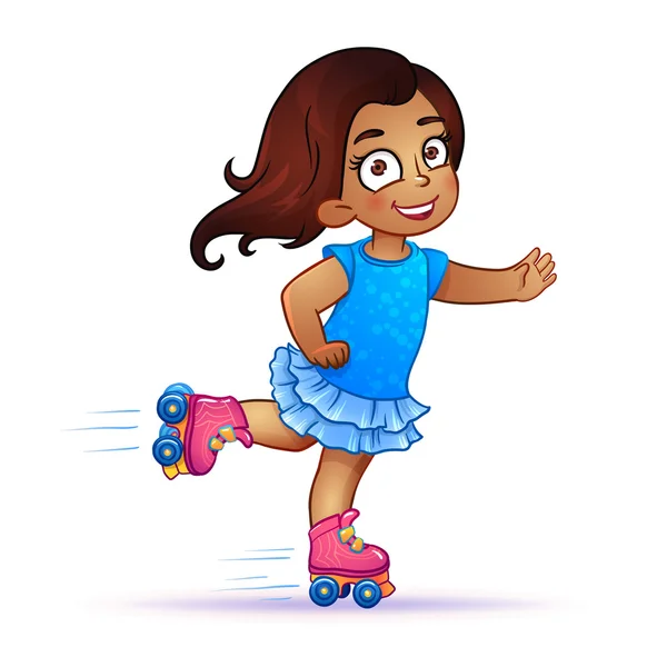 Petite fille Latina promenades sur patins à roulettes — Image vectorielle