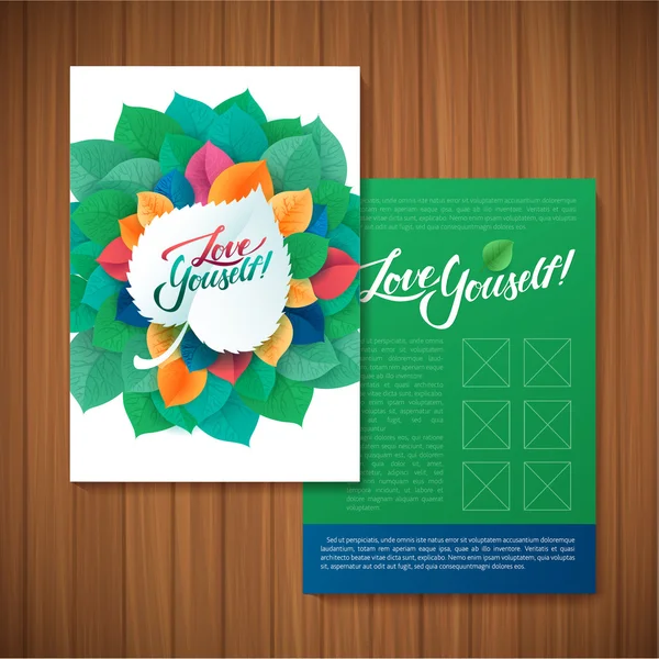 Love Yourself Flyer Brochure Design Template. Leaves Natural and Ecology Concept — Stock Vector