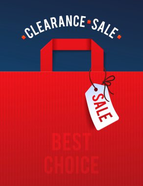 Clearance Sale Poster with percent discount. Illustration of paper shopping bags and lights.  clipart