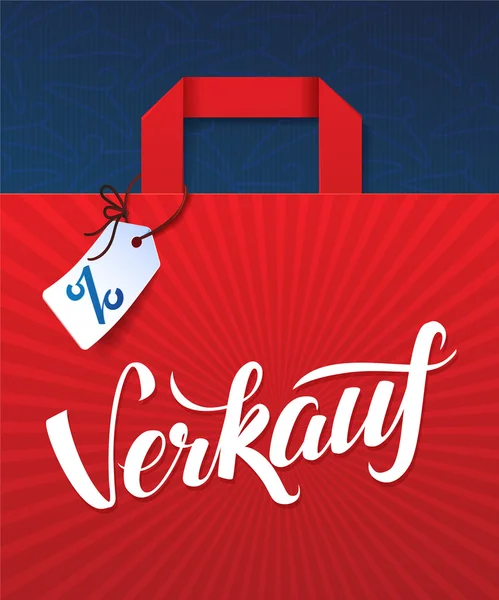 Vendita Poster calligrafia in lingua tedesca. Illustrazione della carta shopping bag e tag — Vettoriale Stock