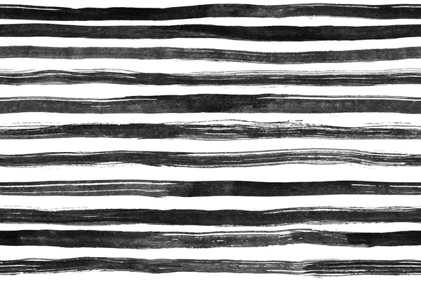 Negro Tinta blanca abstracta rayas horizontales sin costura de fondo. Líneas trazadas a mano. Ilustración de tinta. Fondo de rayas simples . —  Fotos de Stock