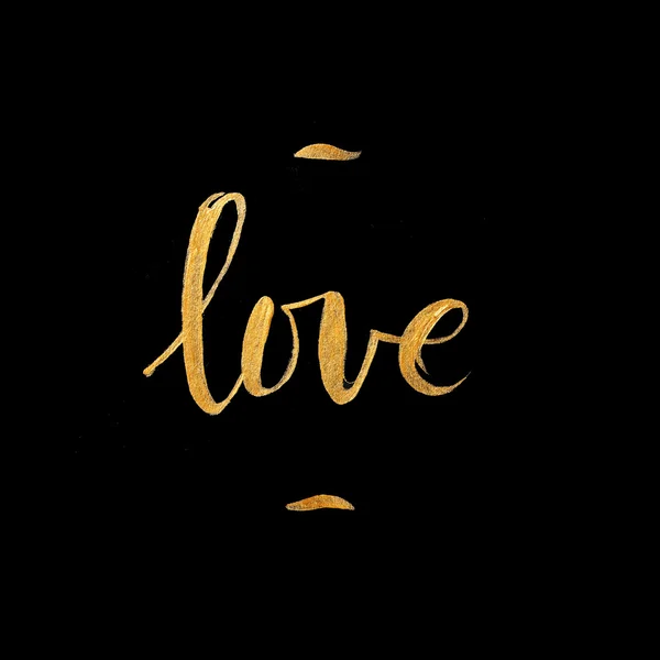 Metallic foil shining calligraphy Love poster Gold Print Paint Stain Design — 图库照片