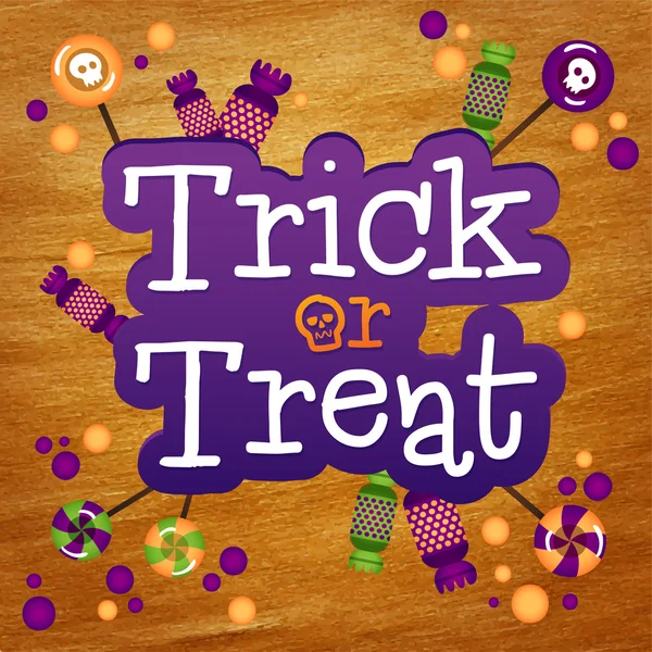 Trick or Treat Happy Halloween wenskaart goud folie achtergrond. Halloween snoepjes trick or treat — Stockvector