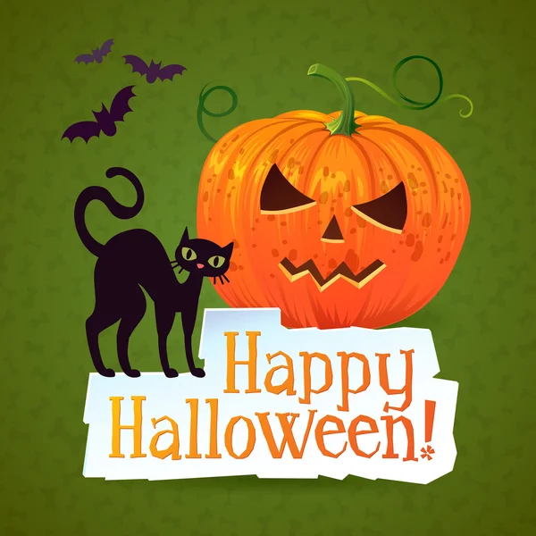 Feliz tarjeta de felicitación de calabaza de Halloween — Vector de stock