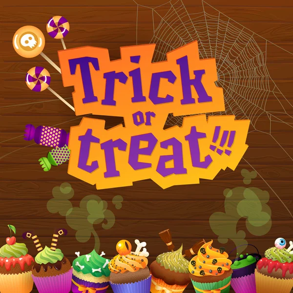 Happy Halloween Trick lub leczenia kartkę z życzeniami — Wektor stockowy