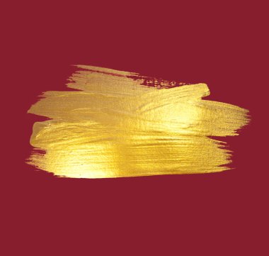 Gold watercolor texture paint stain abstract illustration red background. Shining brush stroke for you amazing Merry Christmas and Happy New Year design project