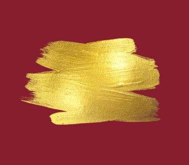 Gold watercolor texture paint stain abstract illustration red background. Shining brush stroke for you amazing Merry Christmas and Happy New Year design project