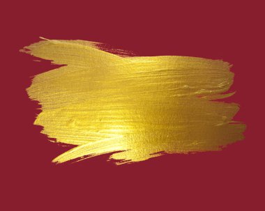 Gold watercolor texture paint stain abstract illustration red background. Shining brush stroke for you amazing Merry Christmas and Happy New Year design project