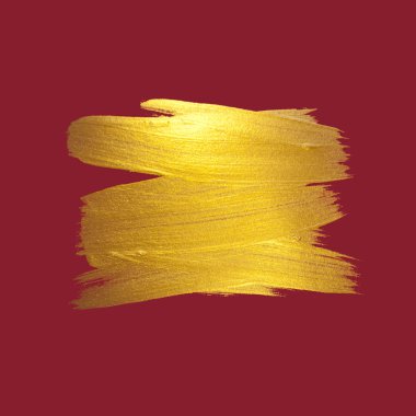 Gold watercolor texture paint stain abstract illustration red background. Shining brush stroke for you amazing Merry Christmas and Happy New Year design project