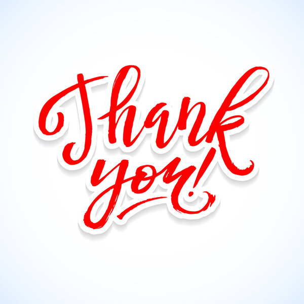 Каллиграфическая надпись на карточке благодарности. Письмо от руки на бумажном фоне
