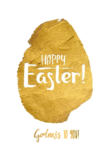 Caligrafía Hoja de Oro Feliz Pascua Tarjeta de felicitación. Modern Brush Lettering. Gold Stroke Huevo y letras — Archivo Imágenes Vectoriales