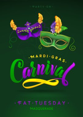Mardi Gras Carnival Calligraphy Invitation Poster. Vector illustration Template clipart