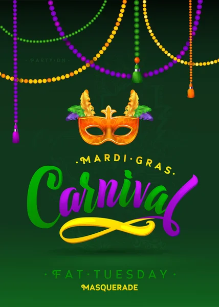 Mardi Gras carnaval kalligrafie uitnodiging Poster. Vectorillustratie sjabloon — Stockvector