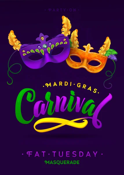 Mardi Gras Carnival kalligrafi inbjudan affisch. Vektor illustration mall — Stock vektor