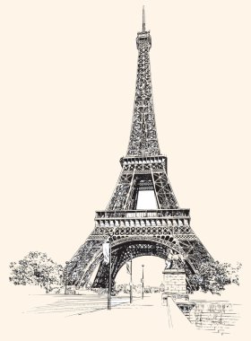 Eyfel Kulesi, Paris, Fransa. El çizimi, vektör çizim.