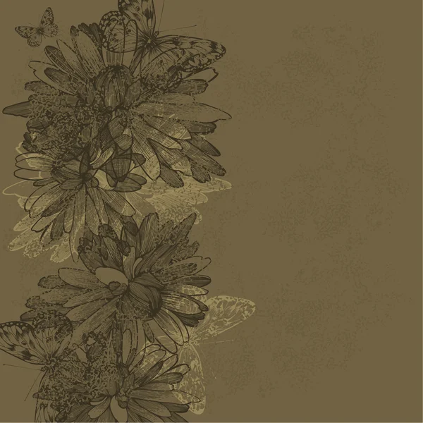 Fond floral vintage avec des papillons. Illustration vectorielle . — Image vectorielle