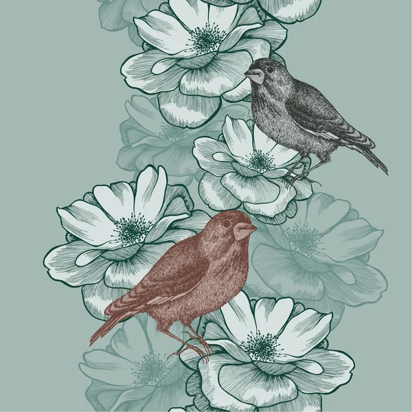 Vektor illustration. Sömlös bakgrund nypon och blommor. — Stock vektor