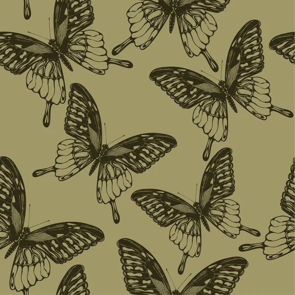 Fondo de pantalla sin costuras con mariposas, dibujo a mano. Vector illus — Archivo Imágenes Vectoriales