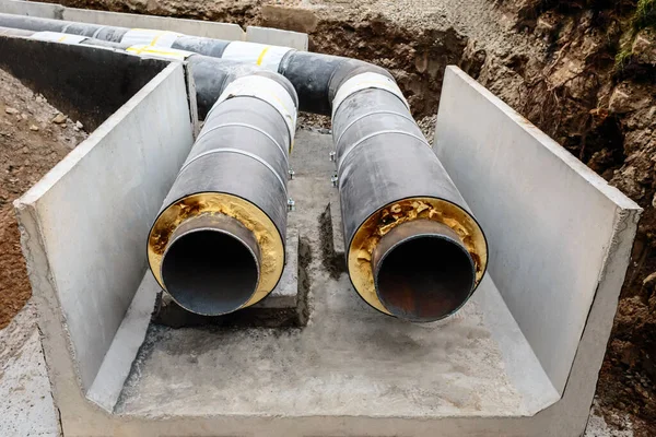 Laying of sewer pipes. Connection of engineering systems to the new building.
