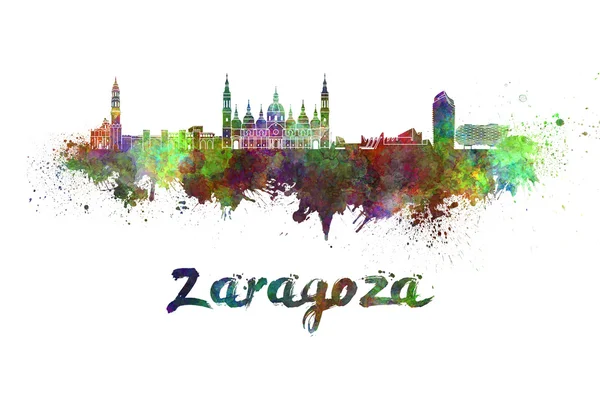 Zaragoza skyline i akvarellfarge – stockfoto