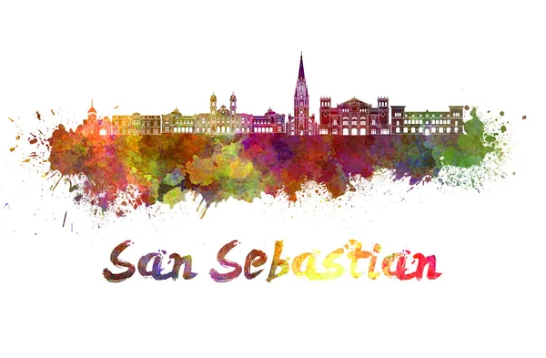 Сан-Себастьян skyline в акварель — стокове фото