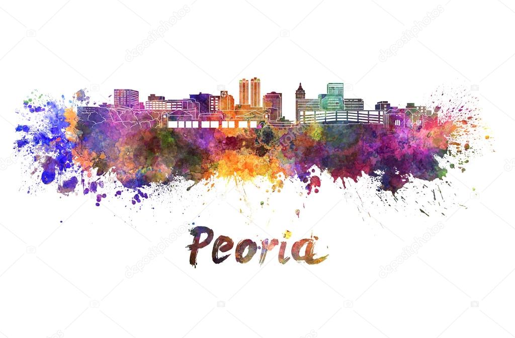 Peoria skyline in watercolor