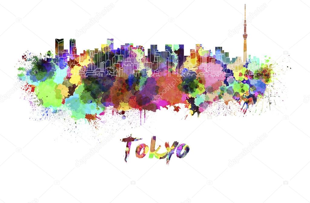 Tokyo V2 skyline in watercolor