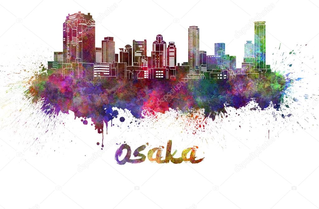 Osaka skyline in watercolor