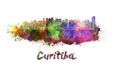 Curitiba skyline in watercolor clipart