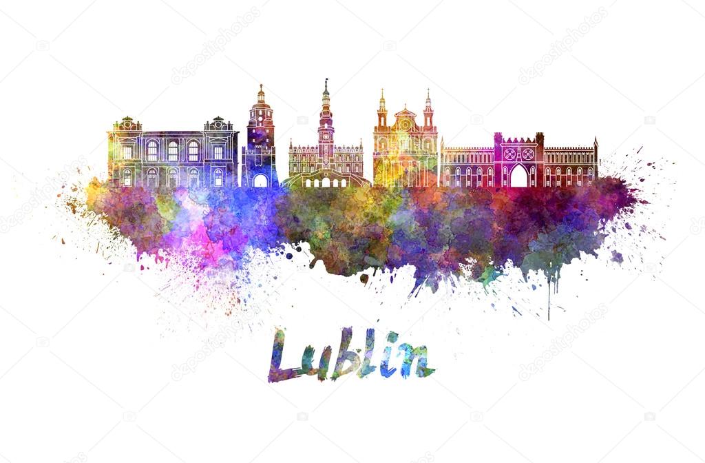 Lublin skyline in watercolor