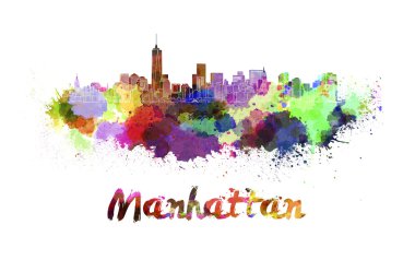 Manhattan siluetinin suluboya