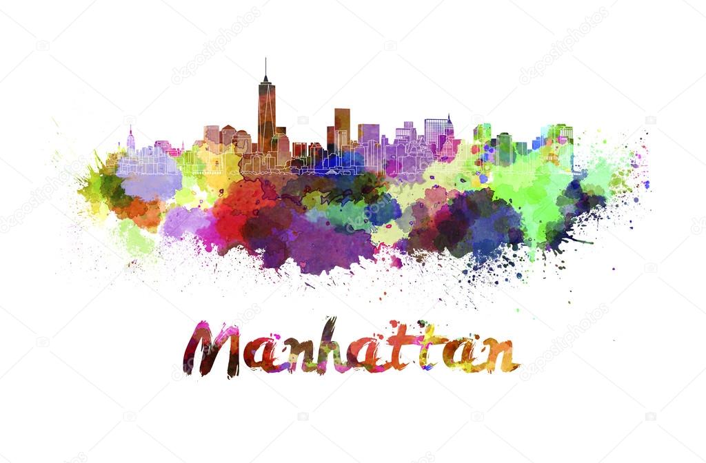 Manhattan skyline in watercolor