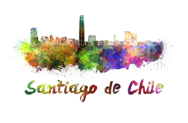 Santiago de Chile skyline em aquarela — Fotografia de Stock