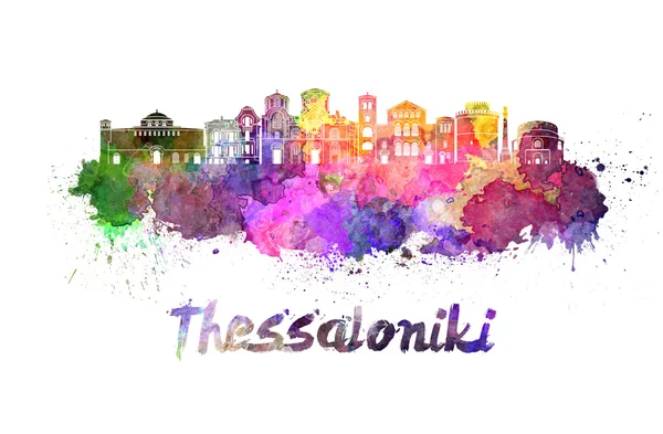 Panoramę Thessaloniki w akwarela — Zdjęcie stockowe