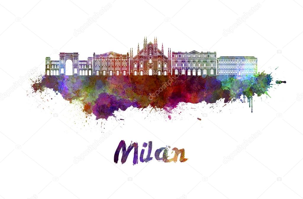 Milan skyline in watercolor